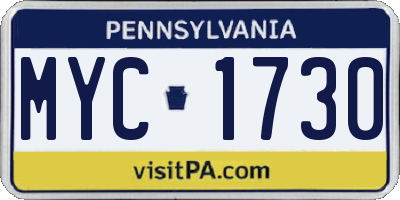 PA license plate MYC1730