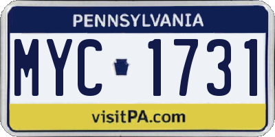 PA license plate MYC1731