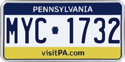PA license plate MYC1732