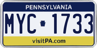 PA license plate MYC1733