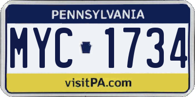 PA license plate MYC1734