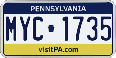 PA license plate MYC1735