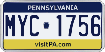 PA license plate MYC1756
