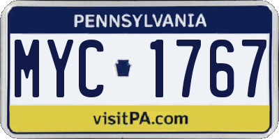 PA license plate MYC1767