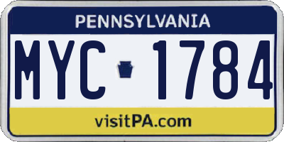 PA license plate MYC1784