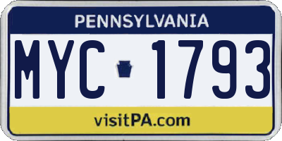 PA license plate MYC1793