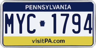 PA license plate MYC1794
