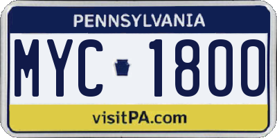PA license plate MYC1800
