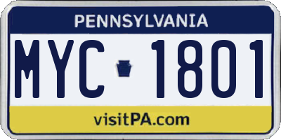 PA license plate MYC1801