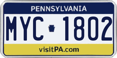 PA license plate MYC1802