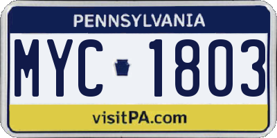 PA license plate MYC1803