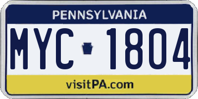 PA license plate MYC1804