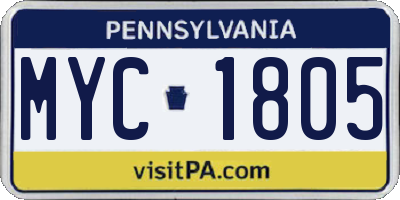 PA license plate MYC1805