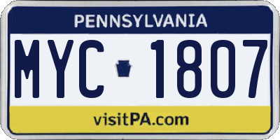 PA license plate MYC1807