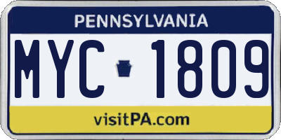 PA license plate MYC1809