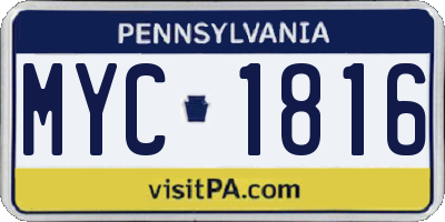 PA license plate MYC1816