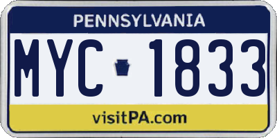 PA license plate MYC1833