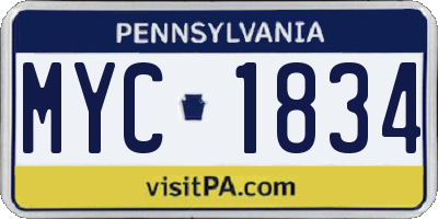 PA license plate MYC1834