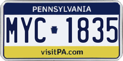 PA license plate MYC1835