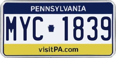 PA license plate MYC1839