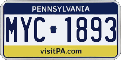 PA license plate MYC1893