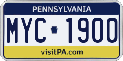 PA license plate MYC1900