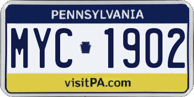 PA license plate MYC1902