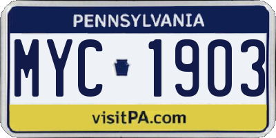 PA license plate MYC1903