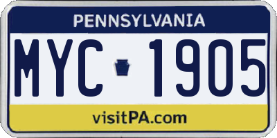 PA license plate MYC1905