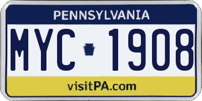 PA license plate MYC1908