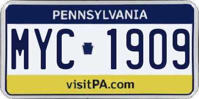 PA license plate MYC1909