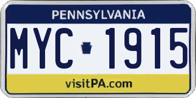 PA license plate MYC1915