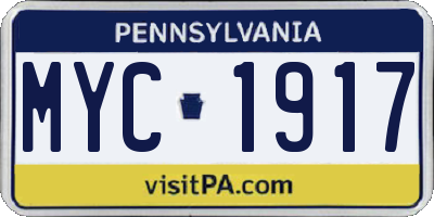 PA license plate MYC1917