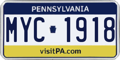 PA license plate MYC1918