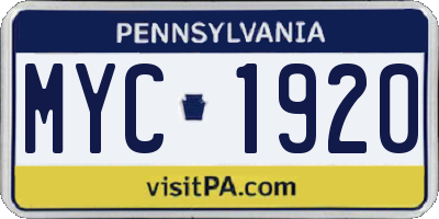 PA license plate MYC1920