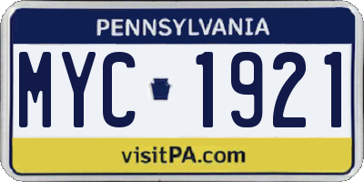PA license plate MYC1921