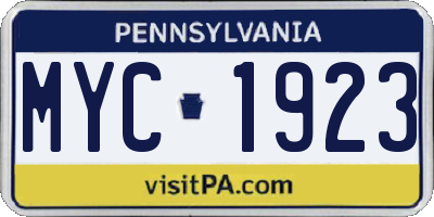 PA license plate MYC1923