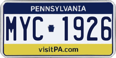PA license plate MYC1926
