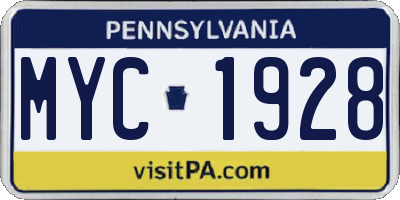 PA license plate MYC1928