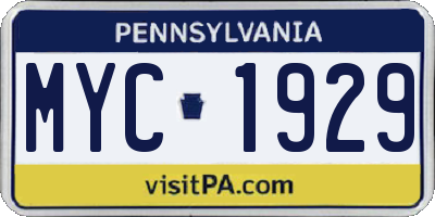 PA license plate MYC1929