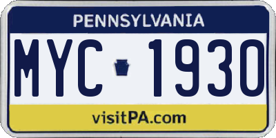PA license plate MYC1930