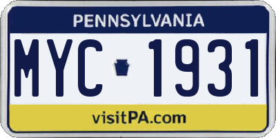 PA license plate MYC1931