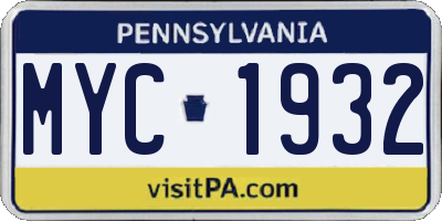 PA license plate MYC1932