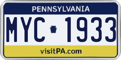 PA license plate MYC1933