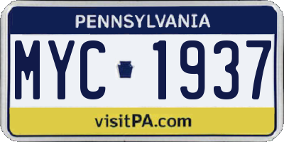 PA license plate MYC1937