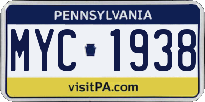 PA license plate MYC1938