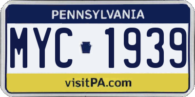 PA license plate MYC1939