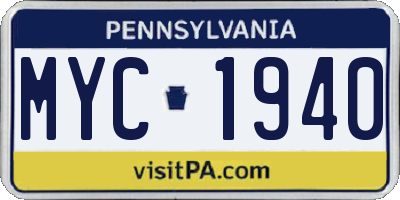 PA license plate MYC1940