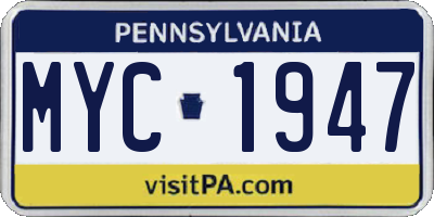 PA license plate MYC1947