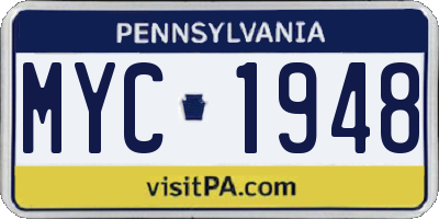 PA license plate MYC1948